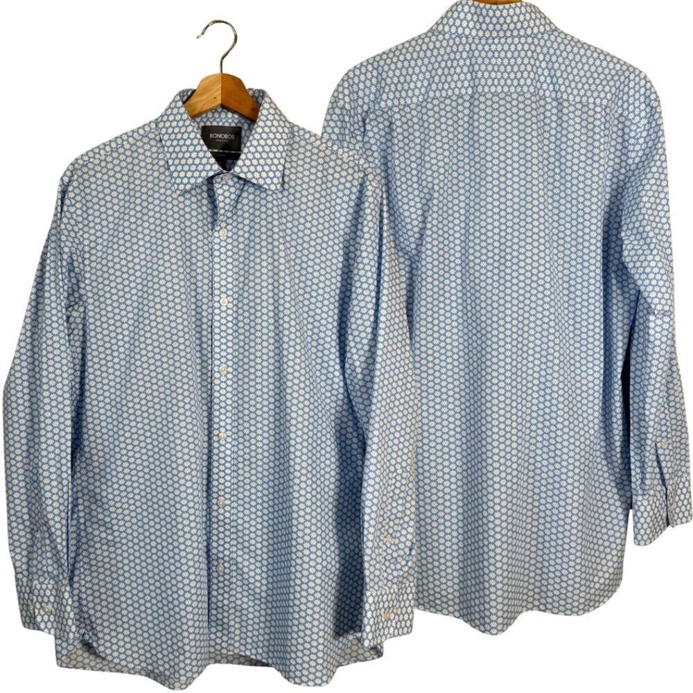 Bonobos Floral Slim Fit Button Up Dress Shirt Men's 16.5 34 Blue White Career